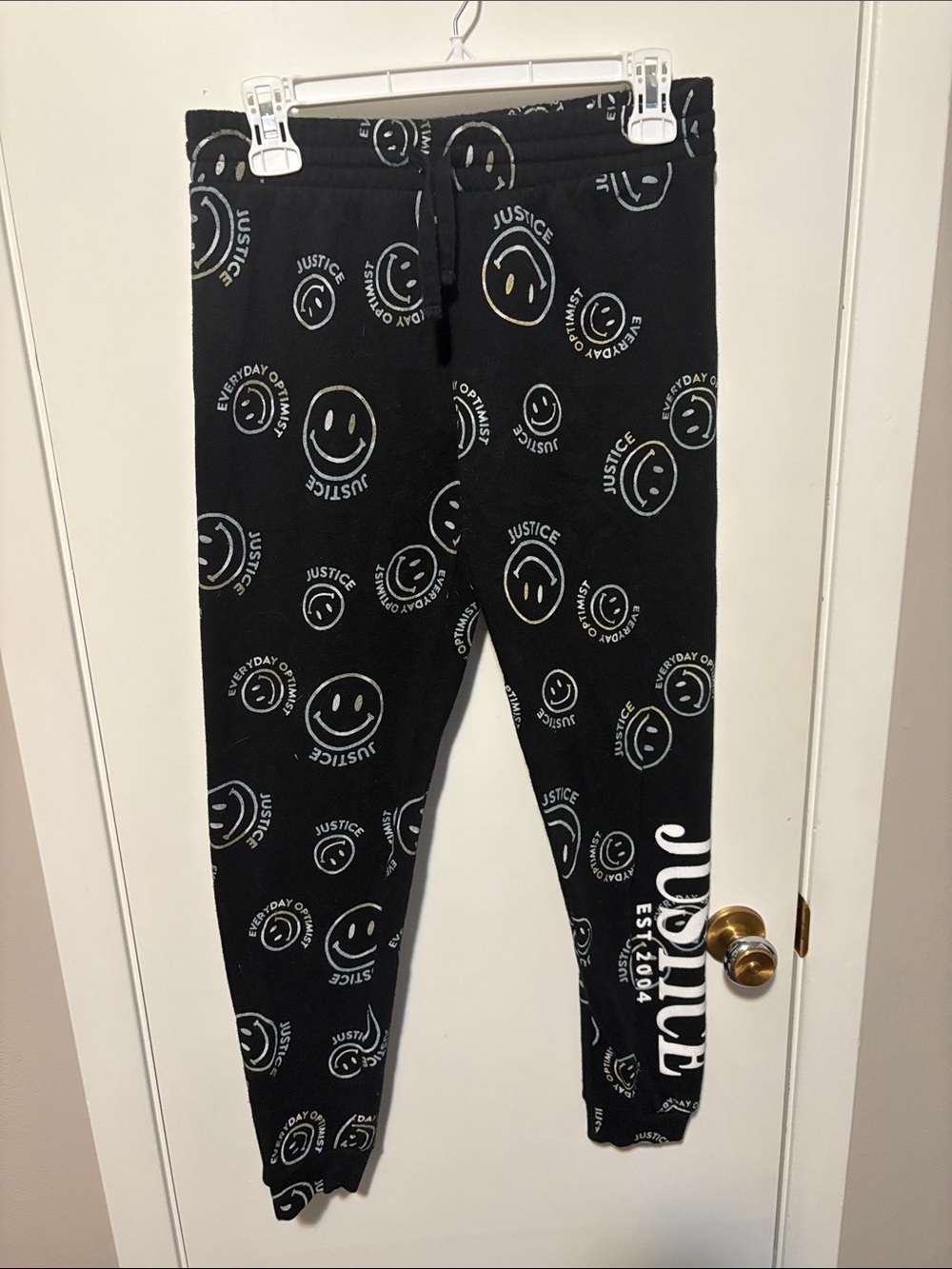 Justice Black Joggers with White Smiley Logo Print